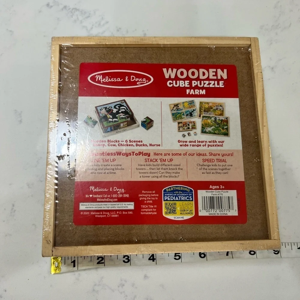Melissa & Doug Farm Wooden Cube Puzzle - Black and White Cow